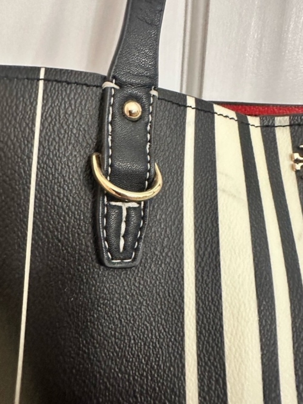 Tory Burch Kerrington Black & White Striped Square Tote - Picture 4 of 16